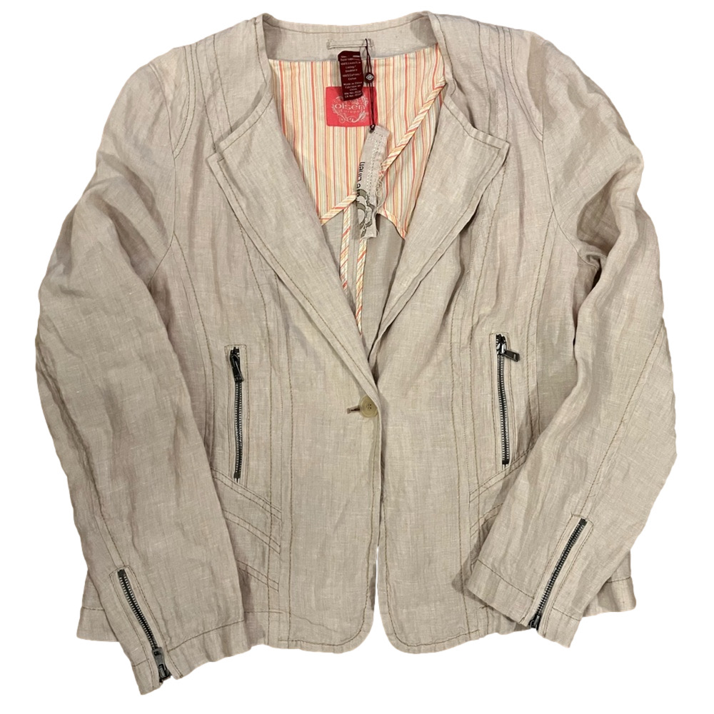 OLSEN Europe 100% Linen Blazer Jacket Beige L/14 NWT